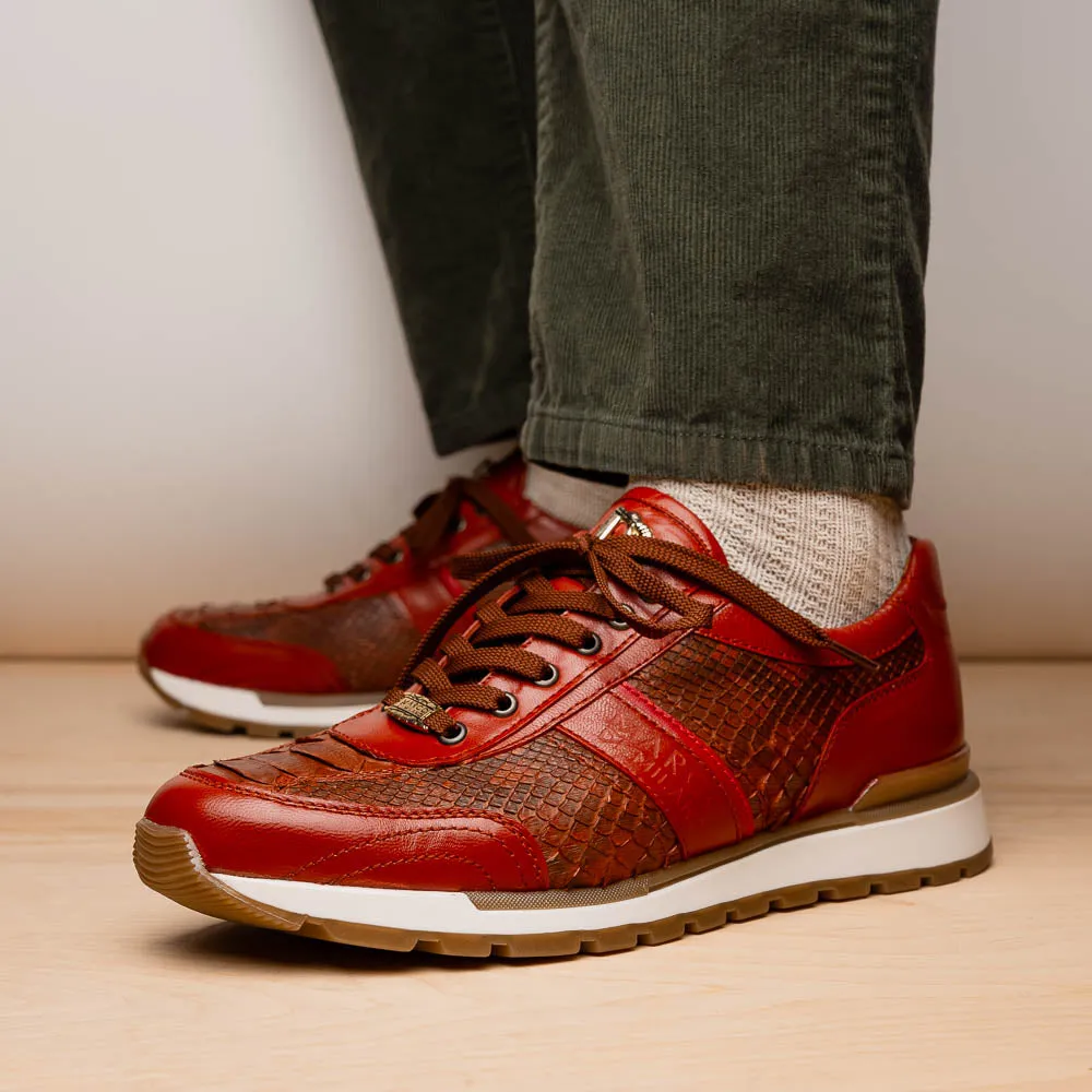Marco Di Milano Brescia in Antique Cognac Python & Calfskin Sneakers