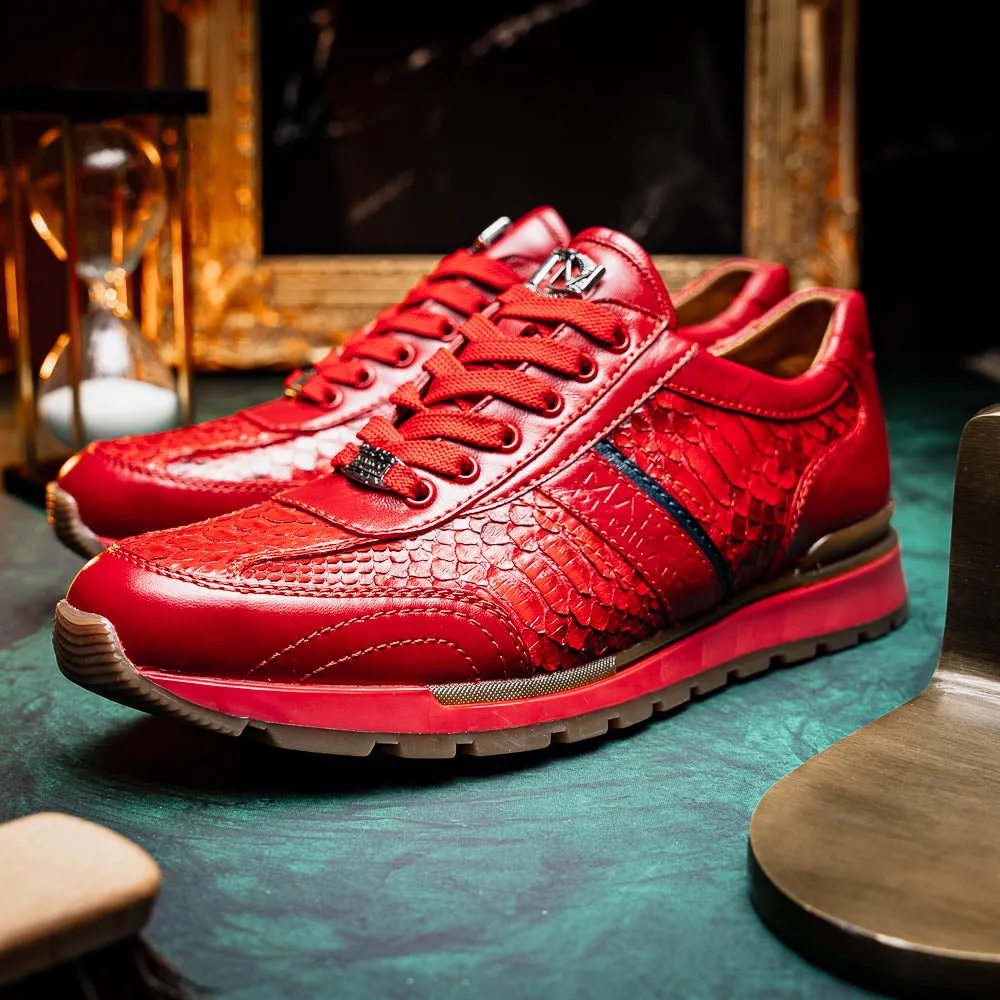 Marco Di Milano Brescia in Red Python & Calfskin Sneakers
