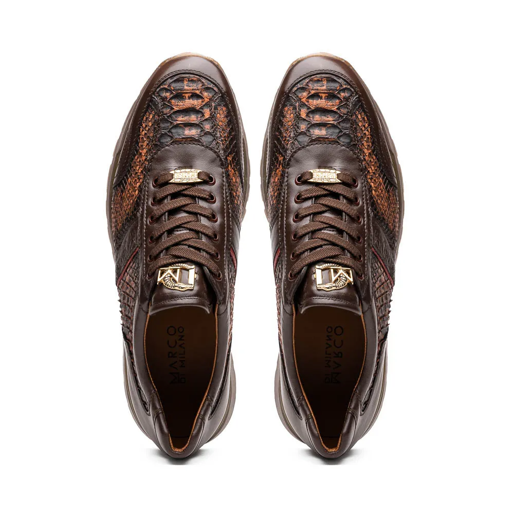 Marco Di Milano Brescia in Washed Cognac Python & Calfskin Sneakers