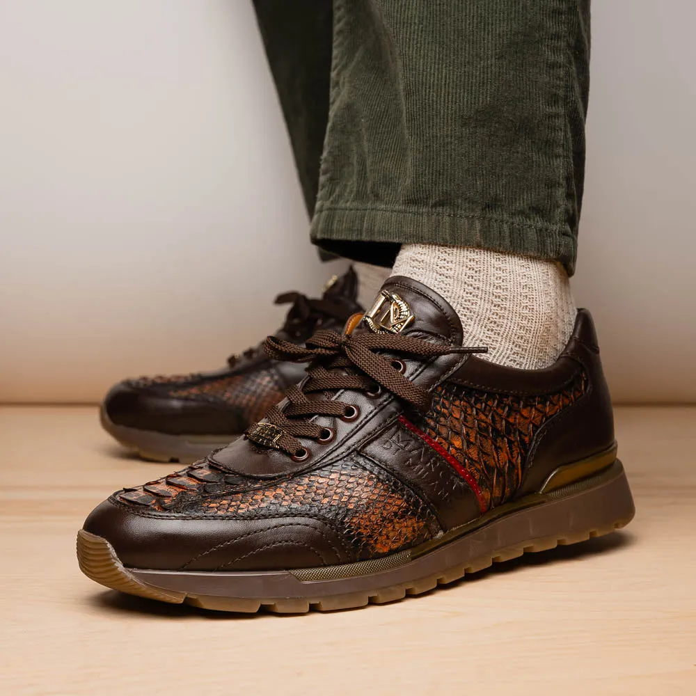 Marco Di Milano Brescia in Washed Cognac Python & Calfskin Sneakers