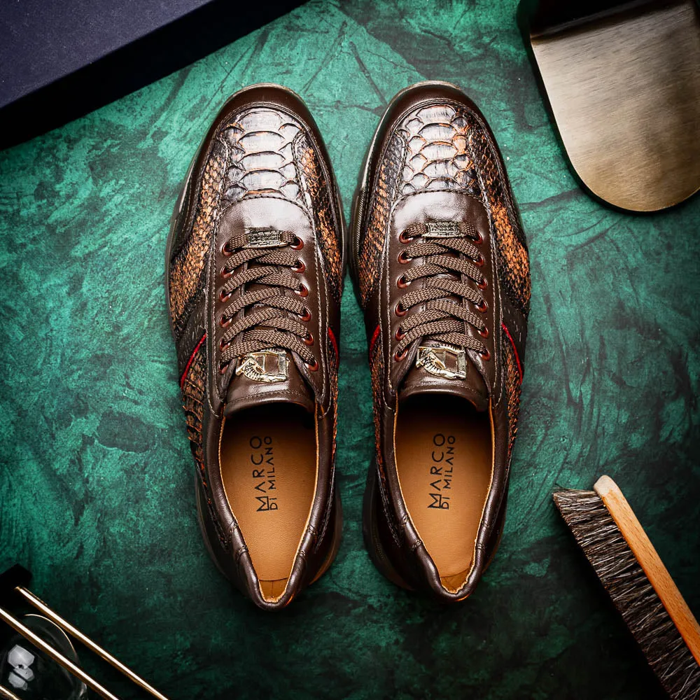 Marco Di Milano Brescia in Washed Cognac Python & Calfskin Sneakers