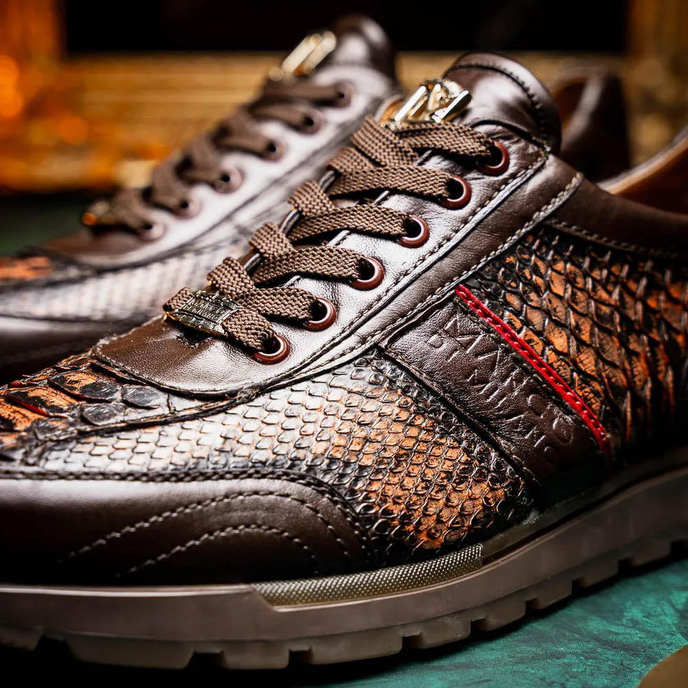 Marco Di Milano Brescia in Washed Cognac Python & Calfskin Sneakers