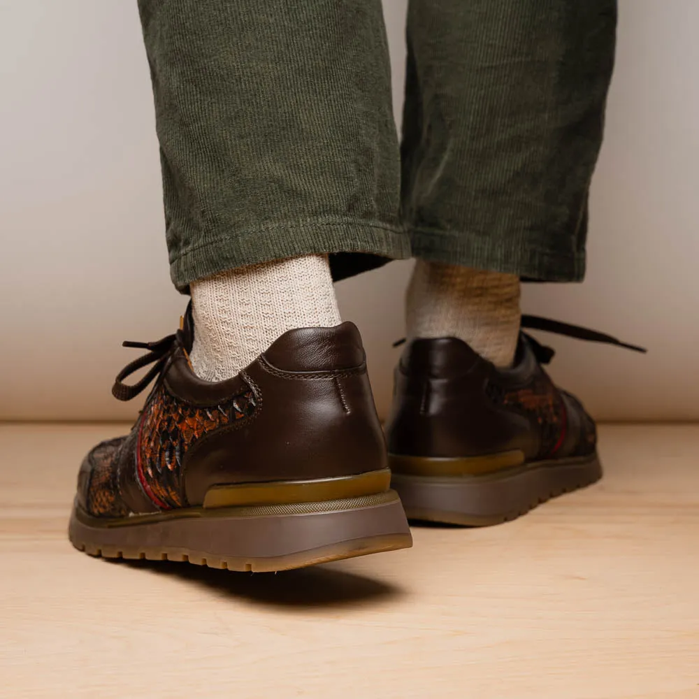 Marco Di Milano Brescia in Washed Cognac Python & Calfskin Sneakers