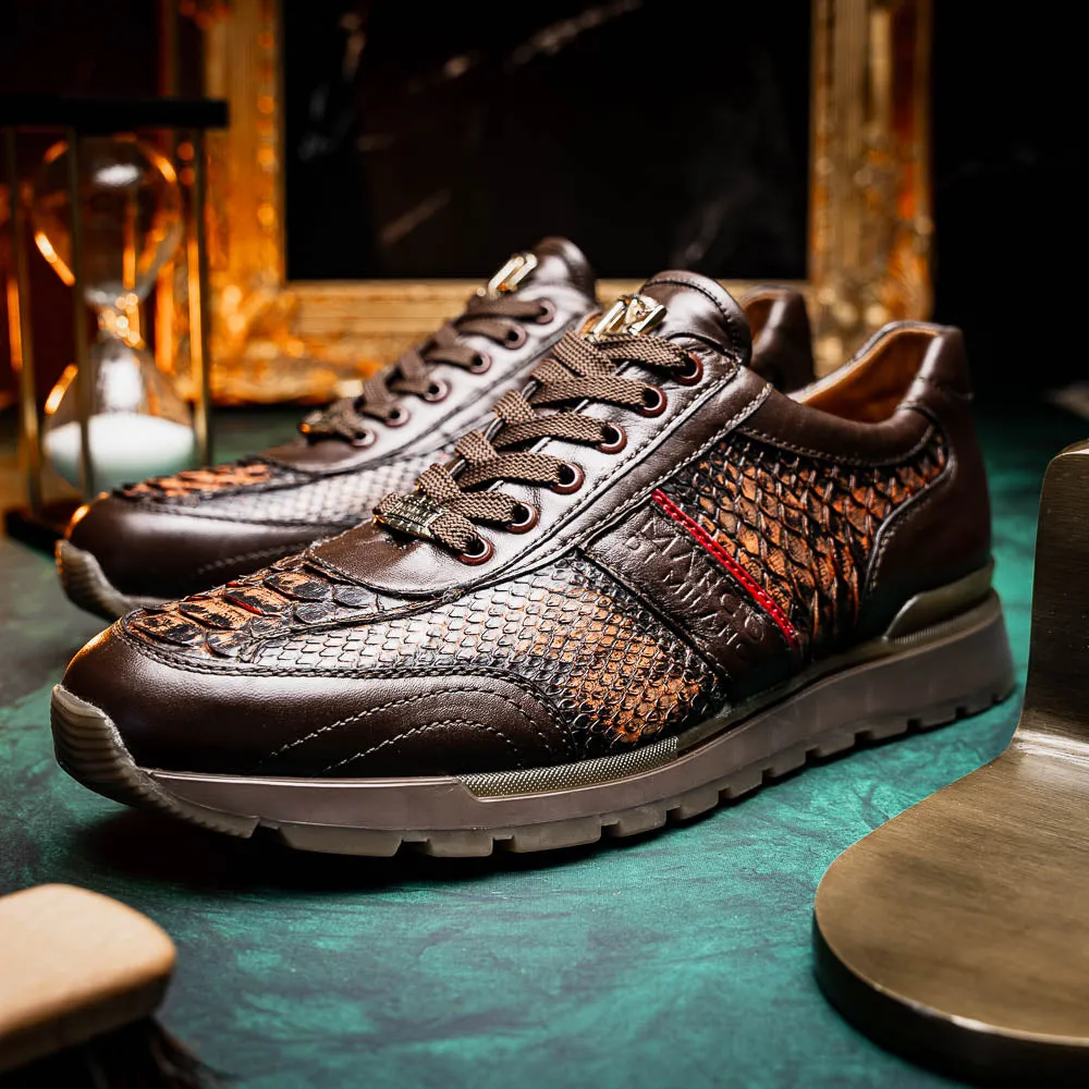 Marco Di Milano Brescia in Washed Cognac Python & Calfskin Sneakers