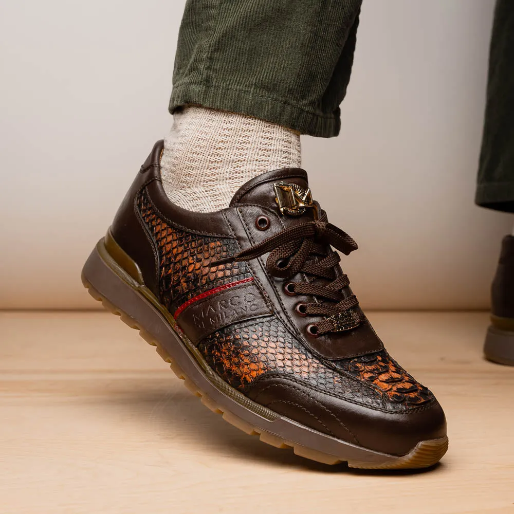 Marco Di Milano Brescia in Washed Cognac Python & Calfskin Sneakers