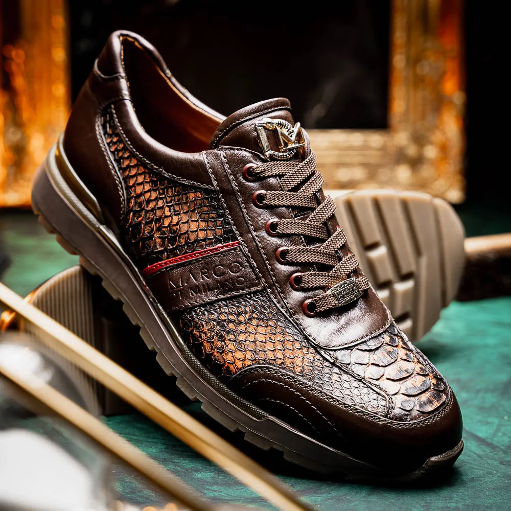 Marco Di Milano Brescia Washed Cognac Python & Calfskin Sneakers