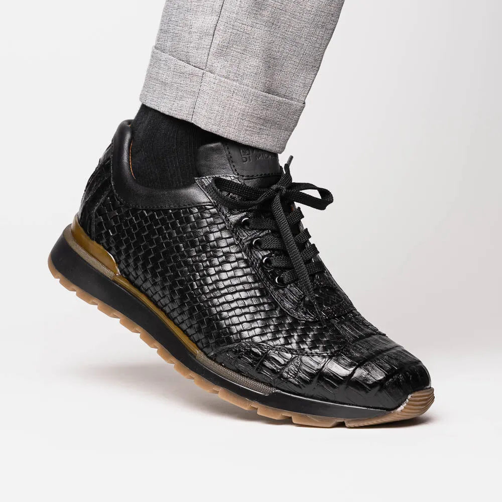 Marco Di Milano Roma in Black Caiman Crocodile & Woven Calfskin Sneakers