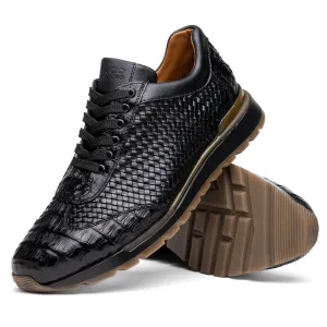 Marco Di Milano Roma in Black Caiman Crocodile & Woven Calfskin Sneakers