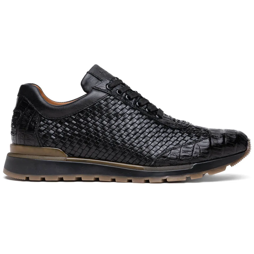 Marco Di Milano Roma in Black Caiman Crocodile & Woven Calfskin Sneakers