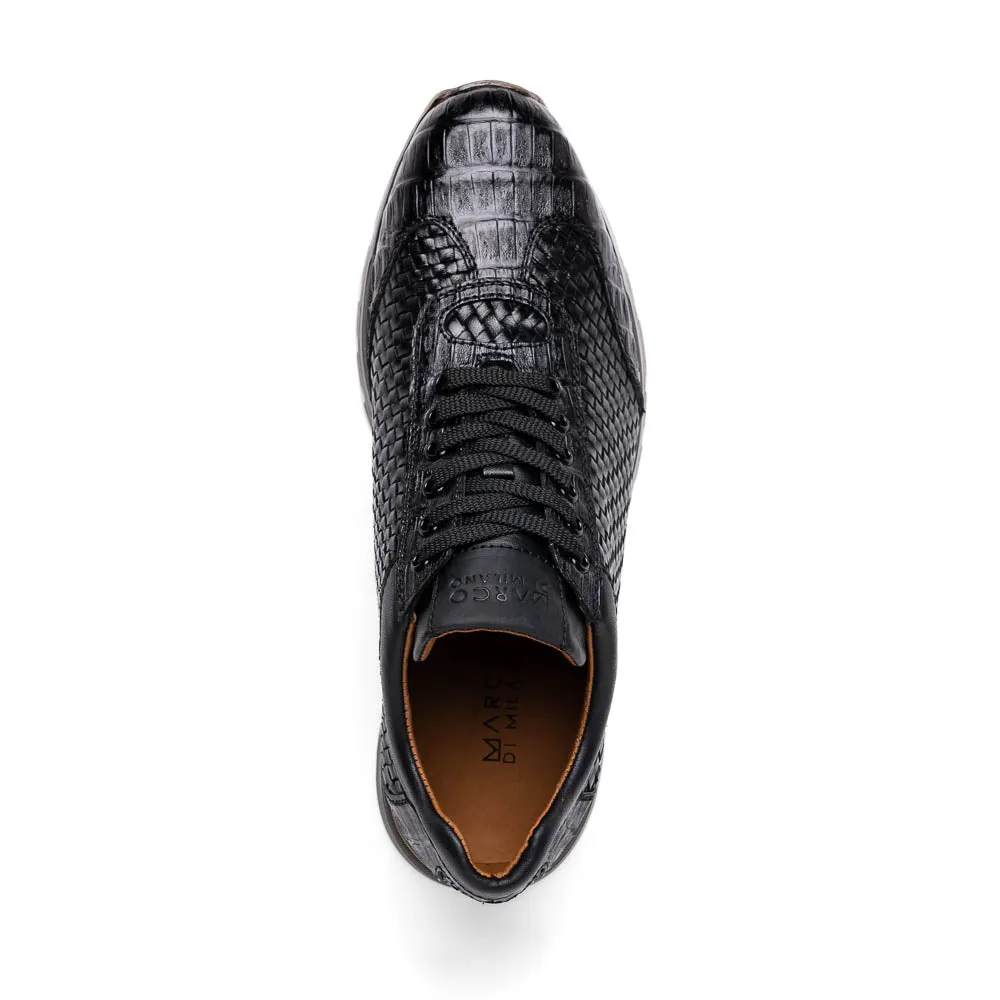 Marco Di Milano Roma in Black Caiman Crocodile & Woven Calfskin Sneakers