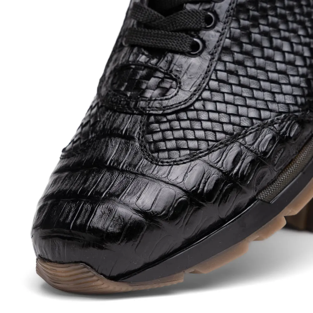 Marco Di Milano Roma in Black Caiman Crocodile & Woven Calfskin Sneakers