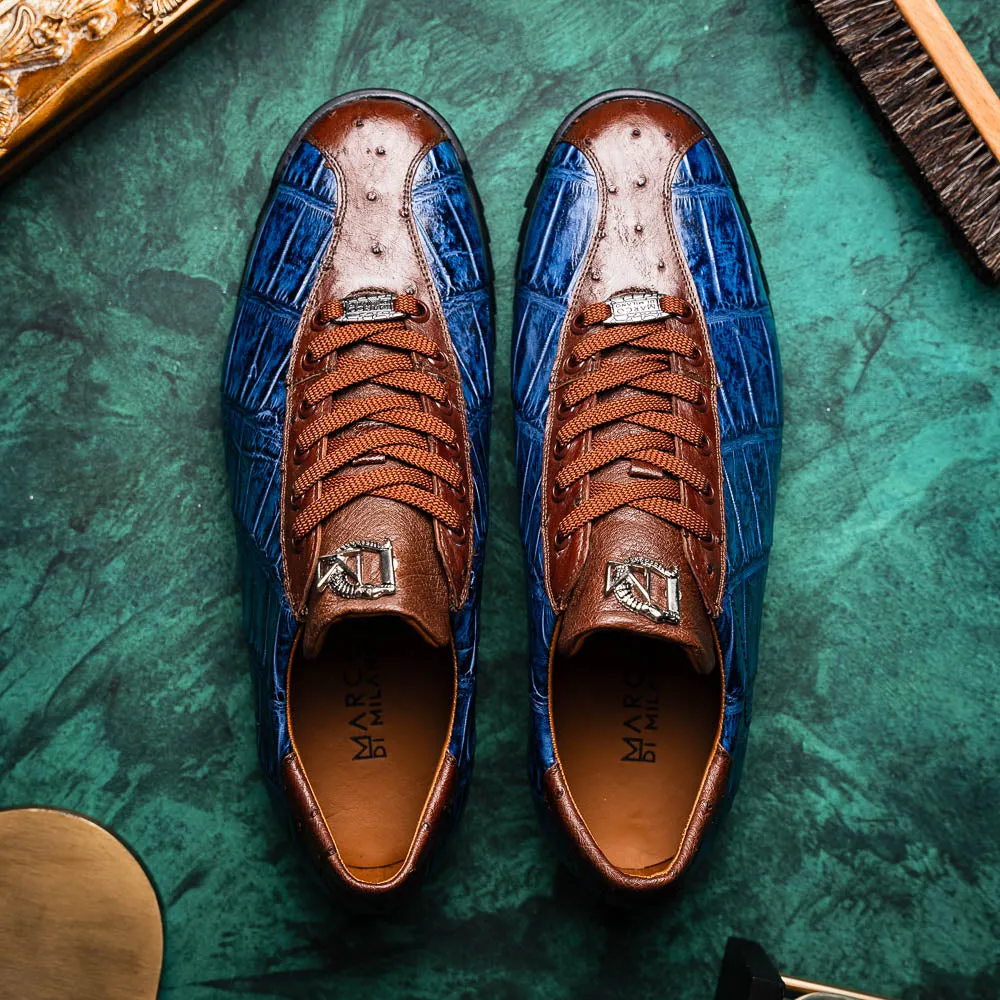 Marco Di Milano Saulo in Blue Jeans Alligator & Ostrich Sneakers