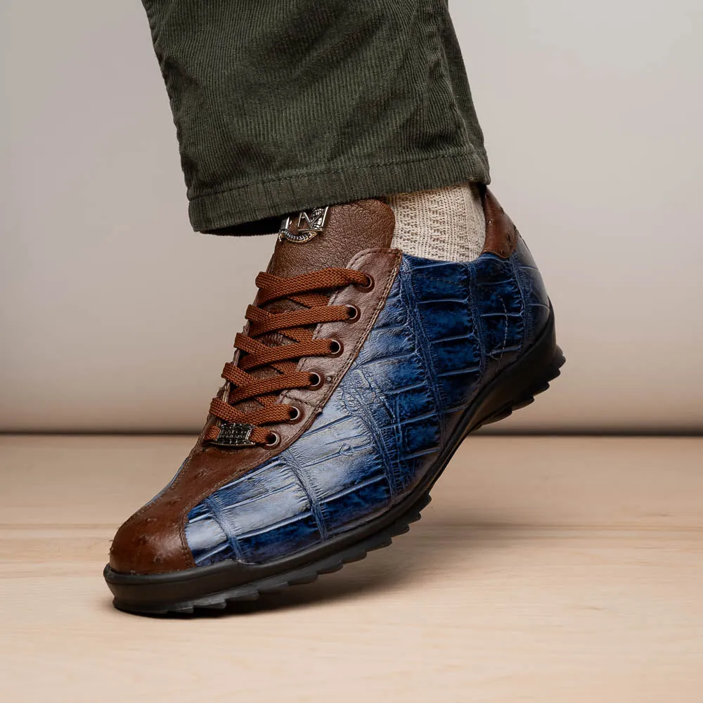Marco Di Milano Saulo in Blue Jeans Alligator & Ostrich Sneakers