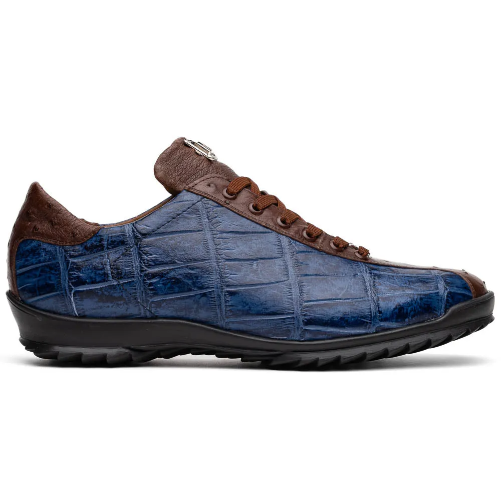 Marco Di Milano Saulo in Blue Jeans Alligator & Ostrich Sneakers