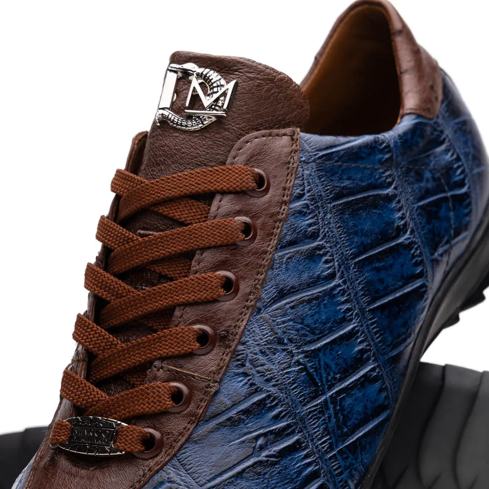 Marco Di Milano Saulo in Blue Jeans Alligator & Ostrich Sneakers