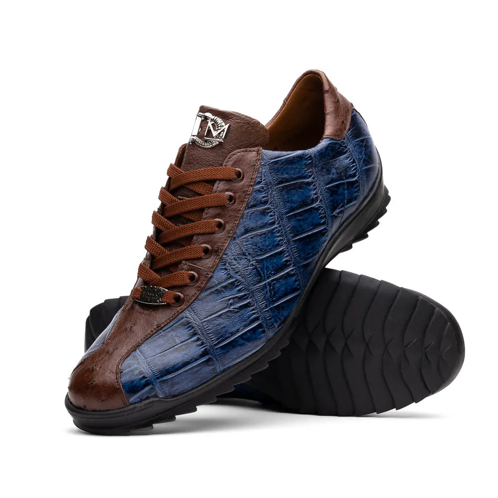 Marco Di Milano Saulo in Blue Jeans Alligator & Ostrich Sneakers