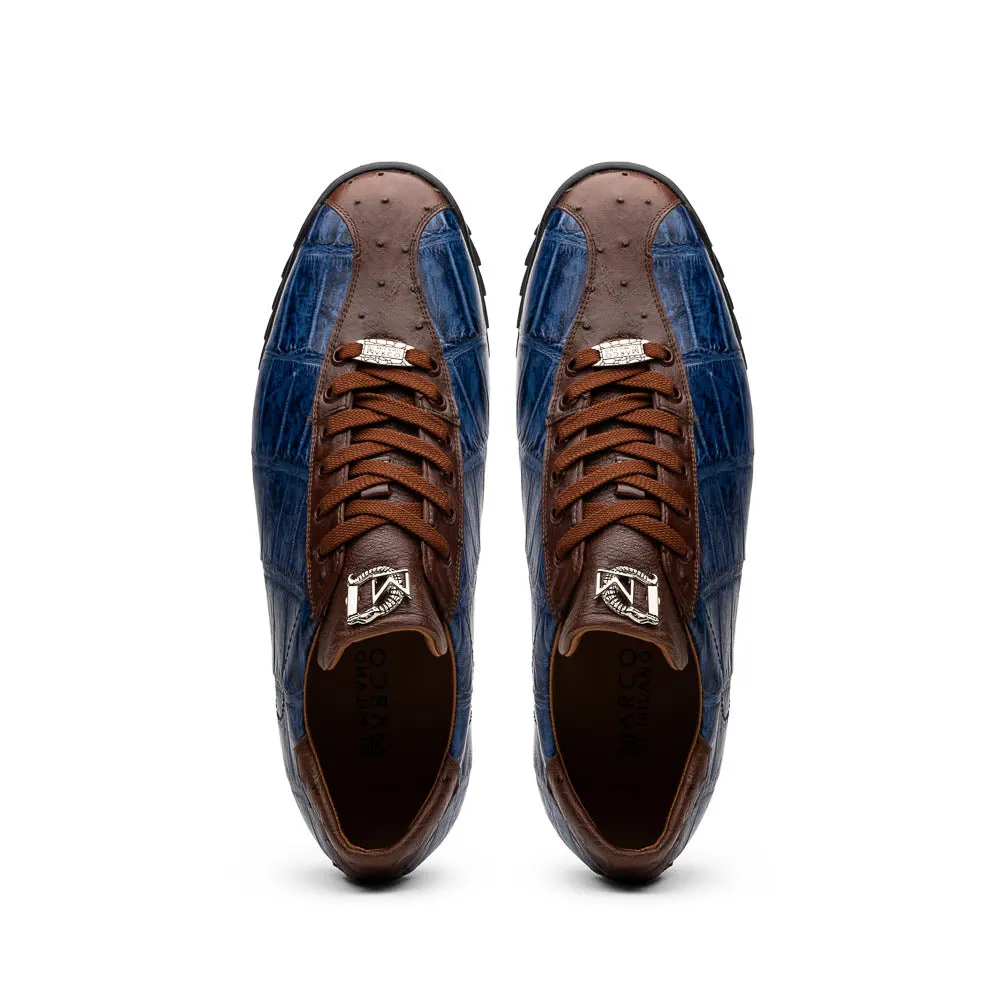 Marco Di Milano Saulo in Blue Jeans Alligator & Ostrich Sneakers