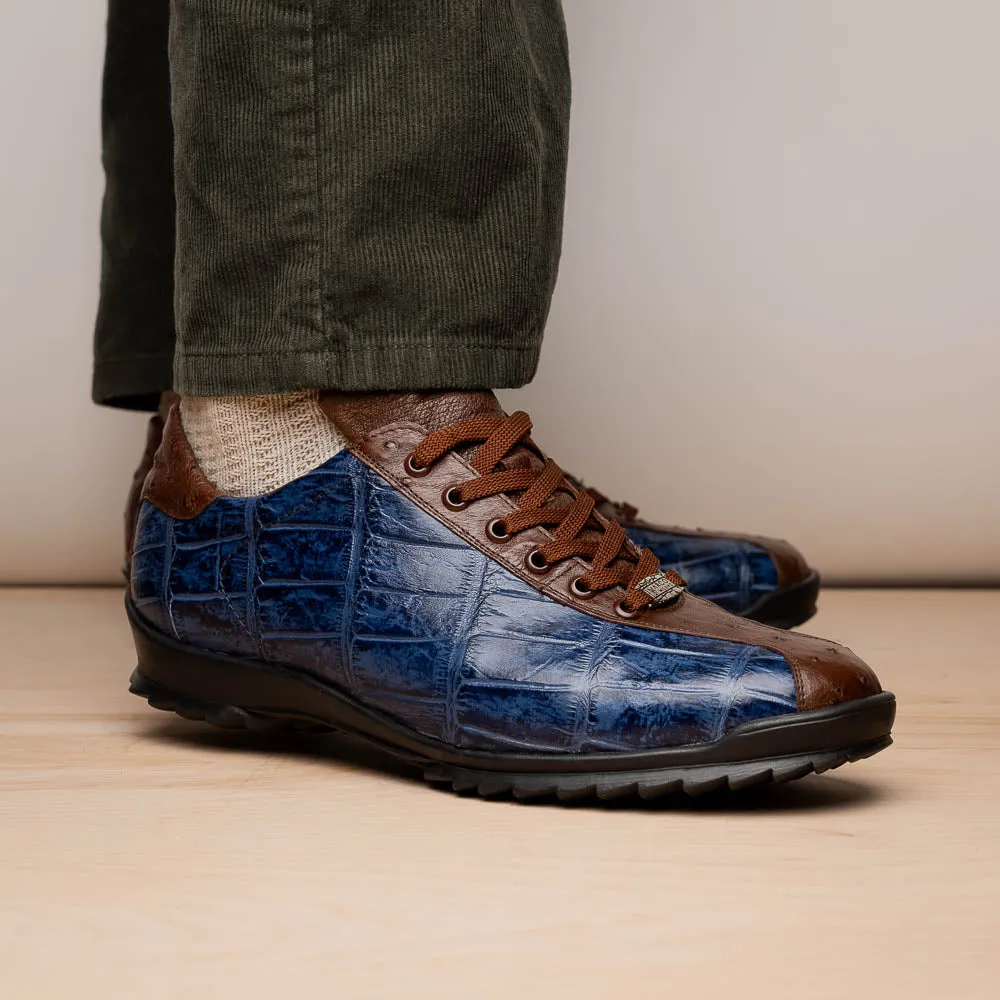 Marco Di Milano Saulo in Blue Jeans Alligator & Ostrich Sneakers