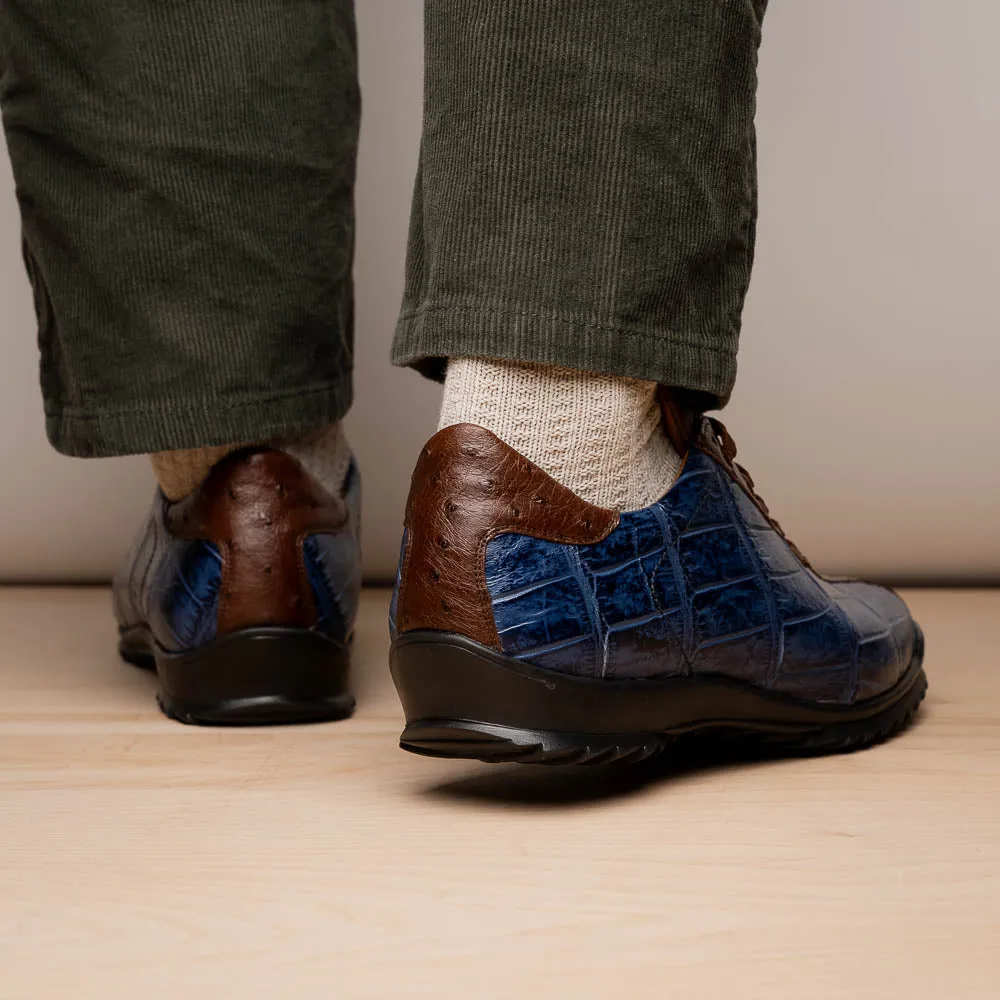 Marco Di Milano Saulo in Blue Jeans Alligator & Ostrich Sneakers