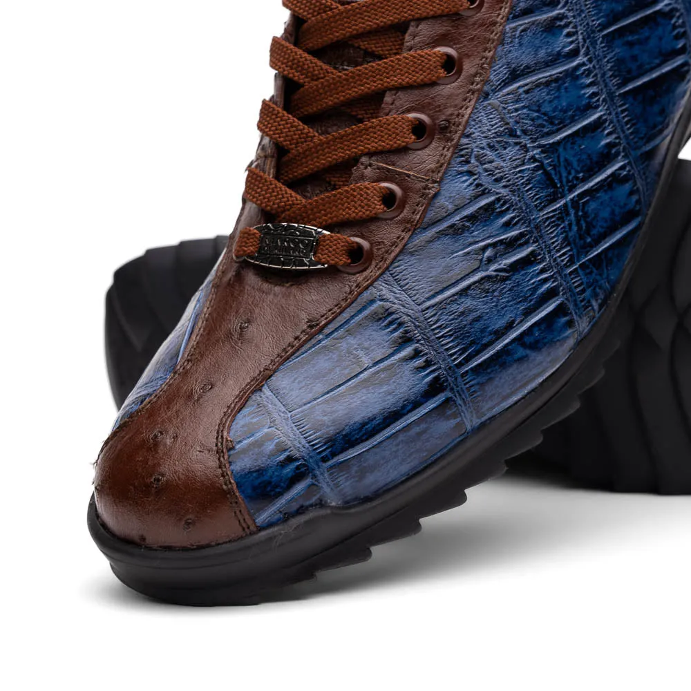 Marco Di Milano Saulo in Blue Jeans Alligator & Ostrich Sneakers