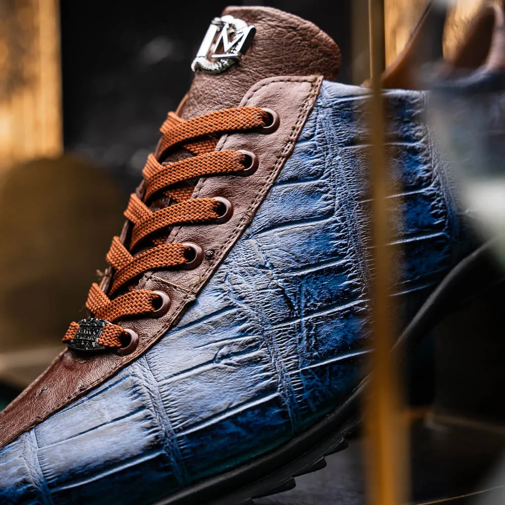 Marco Di Milano Saulo in Blue Jeans Alligator & Ostrich Sneakers