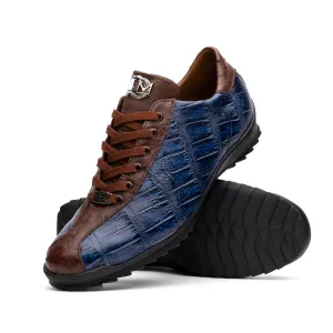 Marco Di Milano Saulo in Blue Jeans Alligator & Ostrich Sneakers