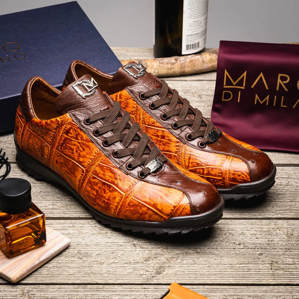 Marco Di Milano Saulo in Brandy / Brown Alligator & Ostrich Sneakers