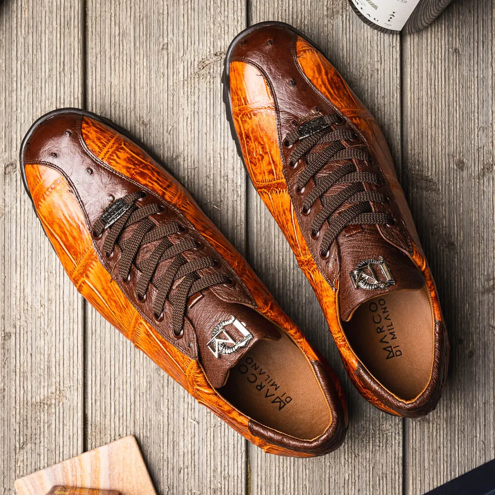 Marco Di Milano Saulo in Brandy / Brown Alligator & Ostrich Sneakers