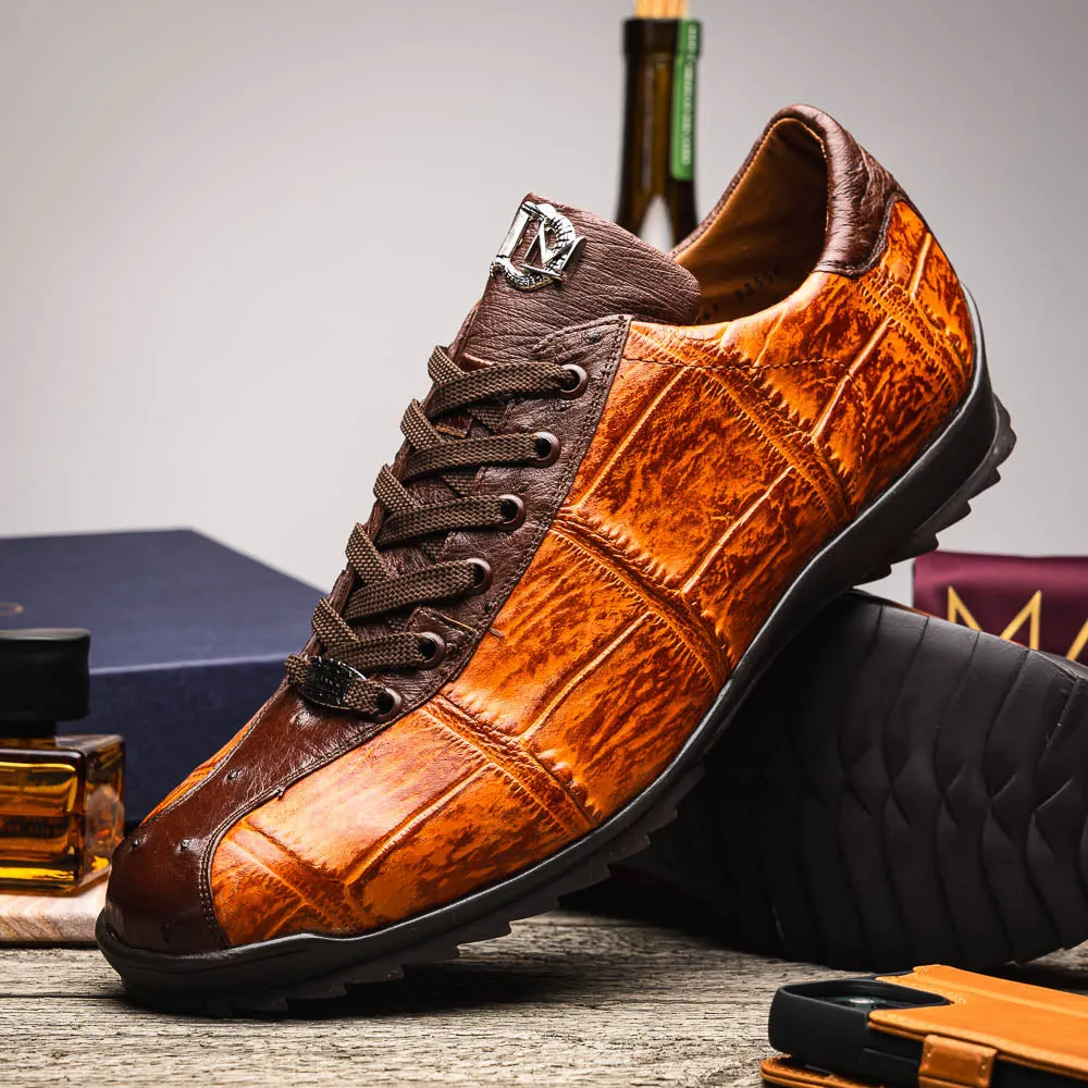 Marco Di Milano Saulo in Brandy / Brown Alligator & Ostrich Sneakers