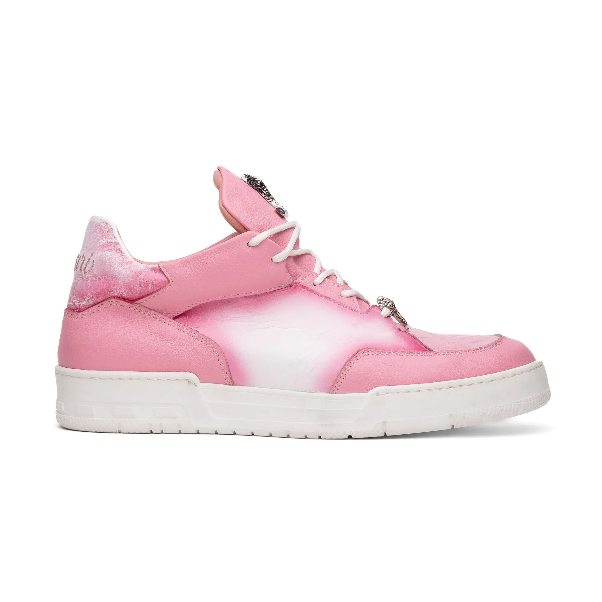 Mauri Ghost 8423 Men's Shoes Pink & White with Pink Finish Exotic Crocodile / Time / Nappa Leather Casual Slip-On Sneakers