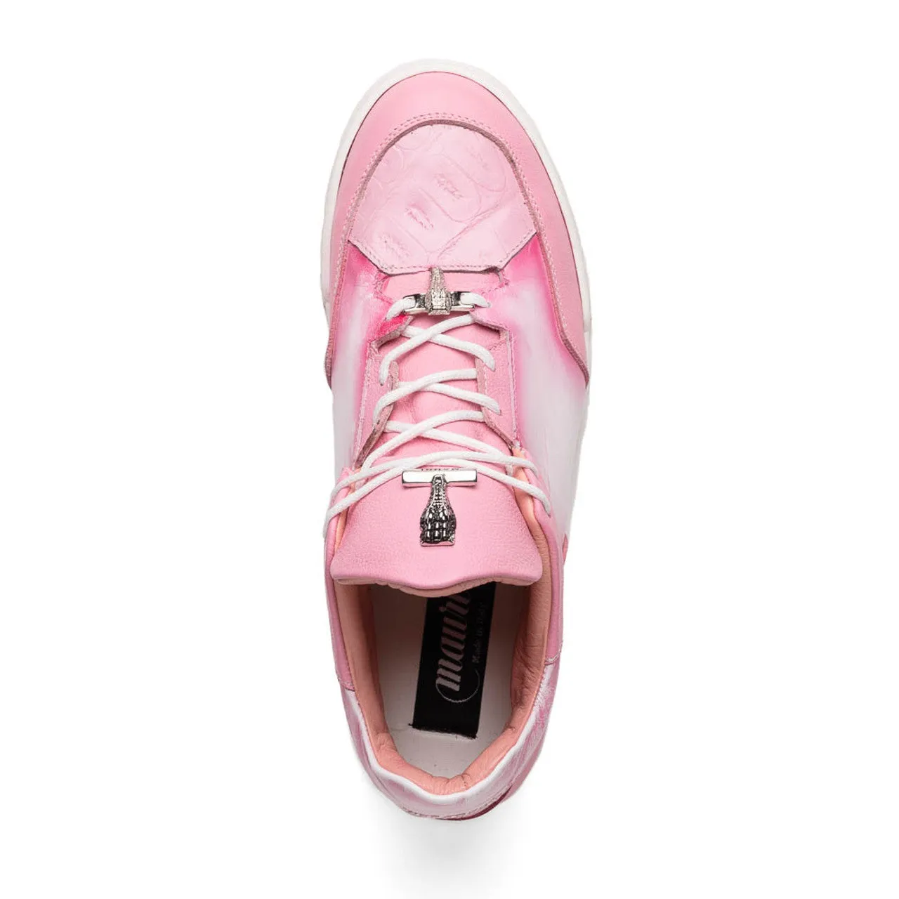 Mauri Ghost 8423 Men's Shoes Pink & White with Pink Finish Exotic Crocodile / Time / Nappa Leather Casual Slip-On Sneakers