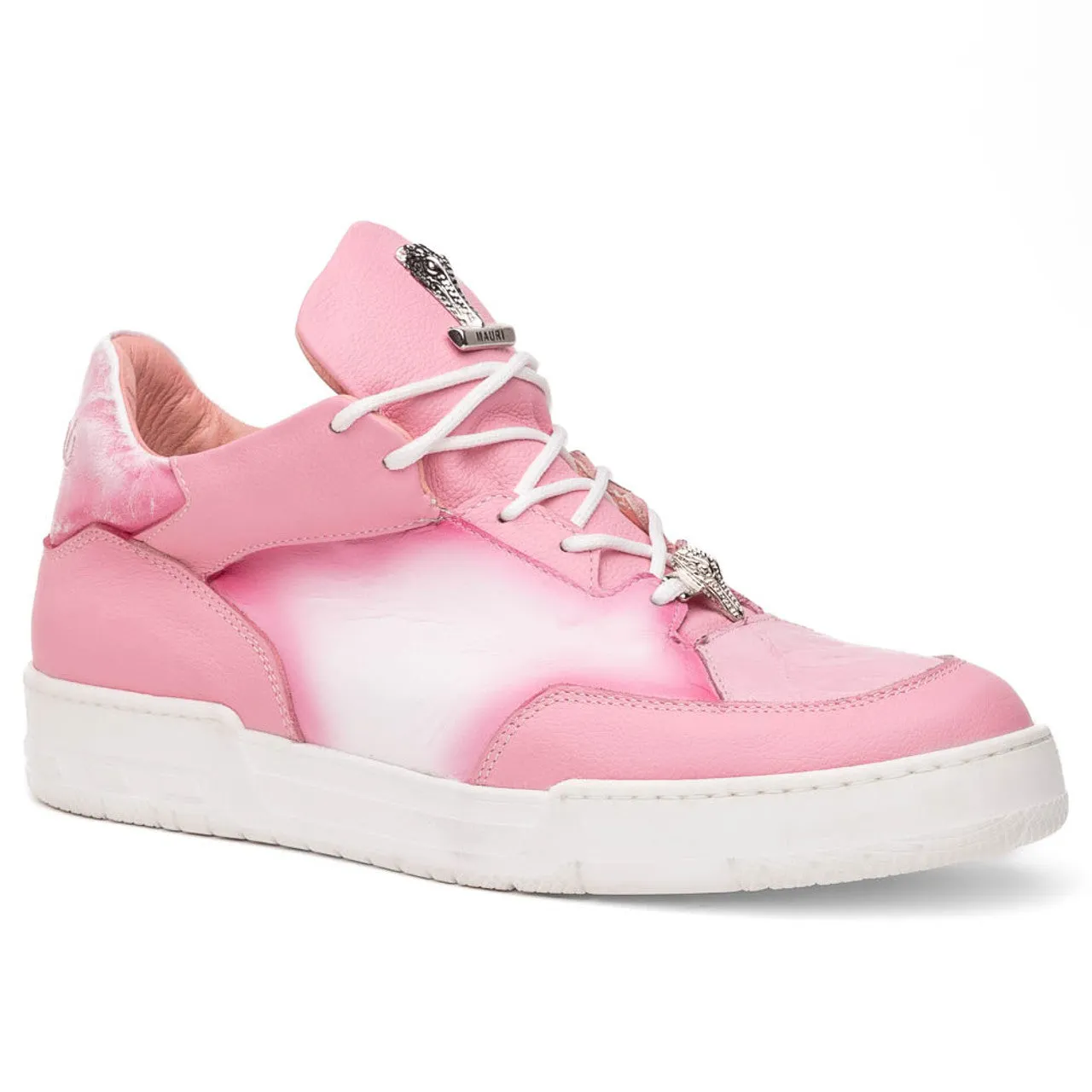 Mauri Ghost 8423 Men's Shoes Pink & White with Pink Finish Exotic Crocodile / Time / Nappa Leather Casual Slip-On Sneakers