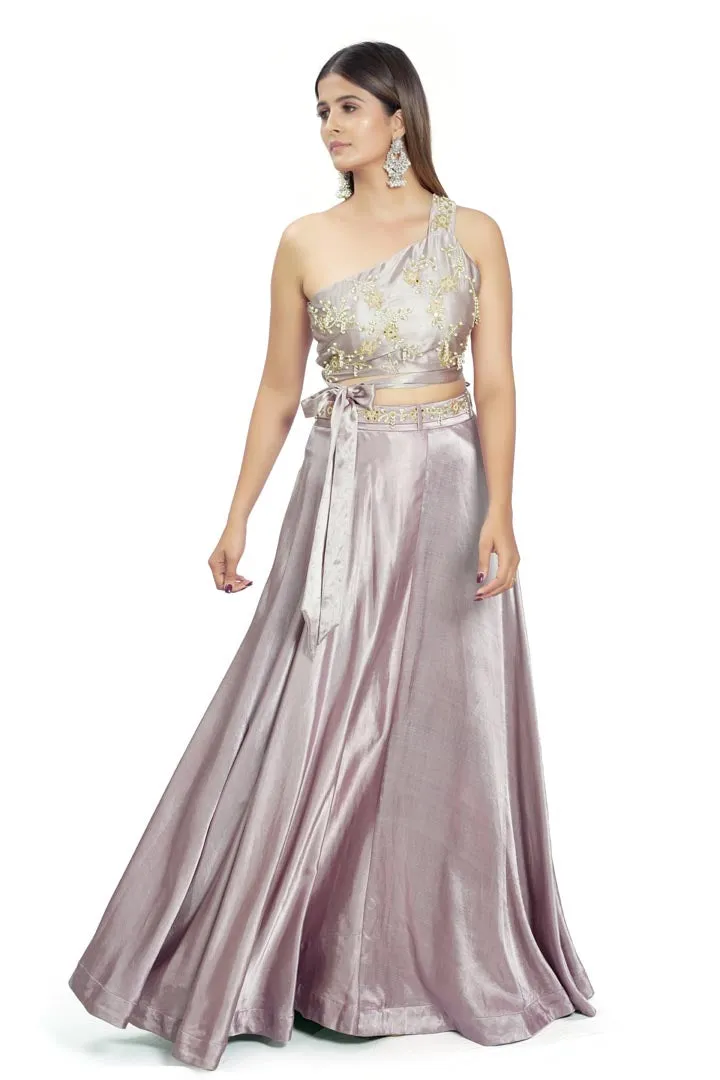 Mauve Satin Skirt Set