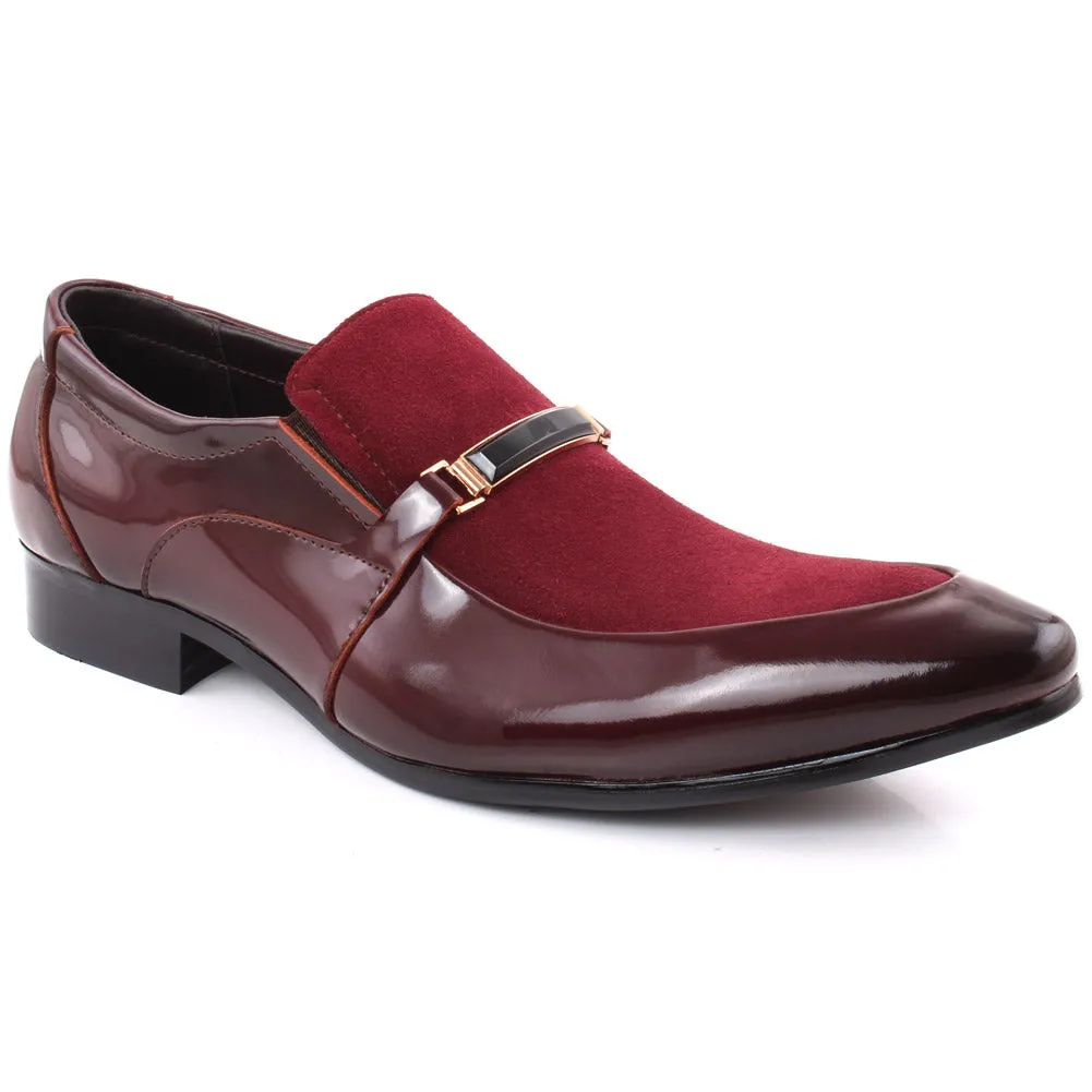 Men “PALBEN” Moc Toe Velvet Vamp Metallic Buckle Patent Formal Shoes