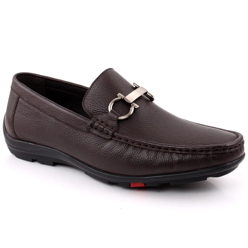Men "LORAND" Glossy Surface Metal Buckle Moccasin Shoes