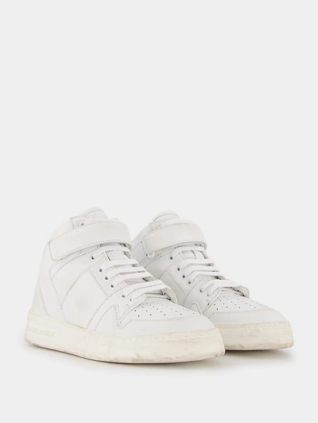 Mid-Top Laced Lax Sneakers In Washed-Out Effect Leather