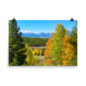 Mountain range with changing aspen in foreground - print