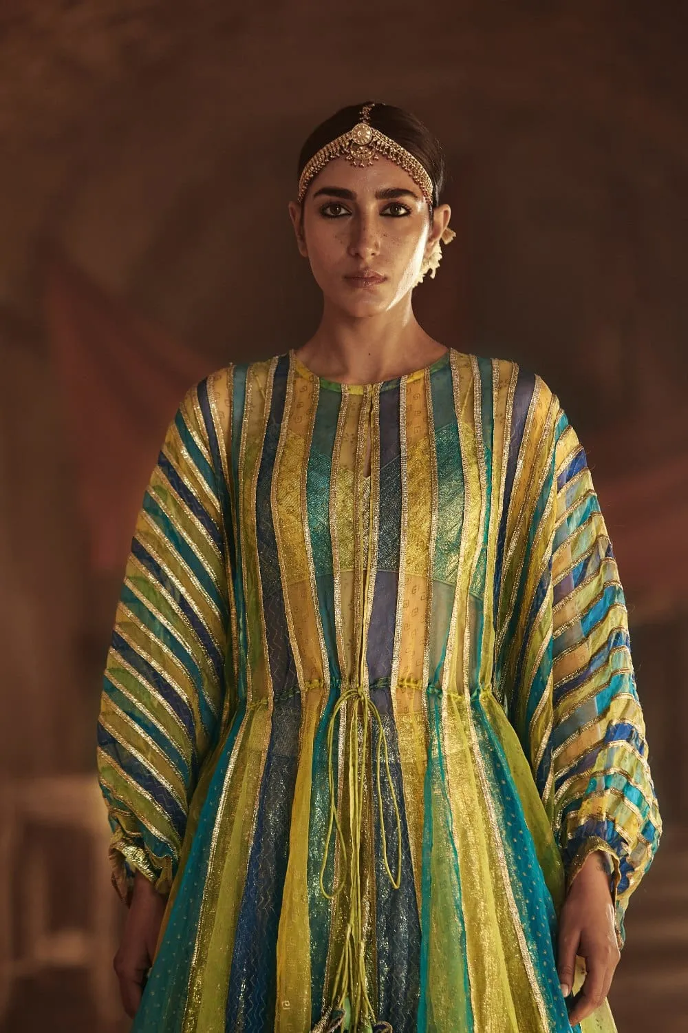 Multi-Colored Silk Organza Embossed Lampi Kaftan Set