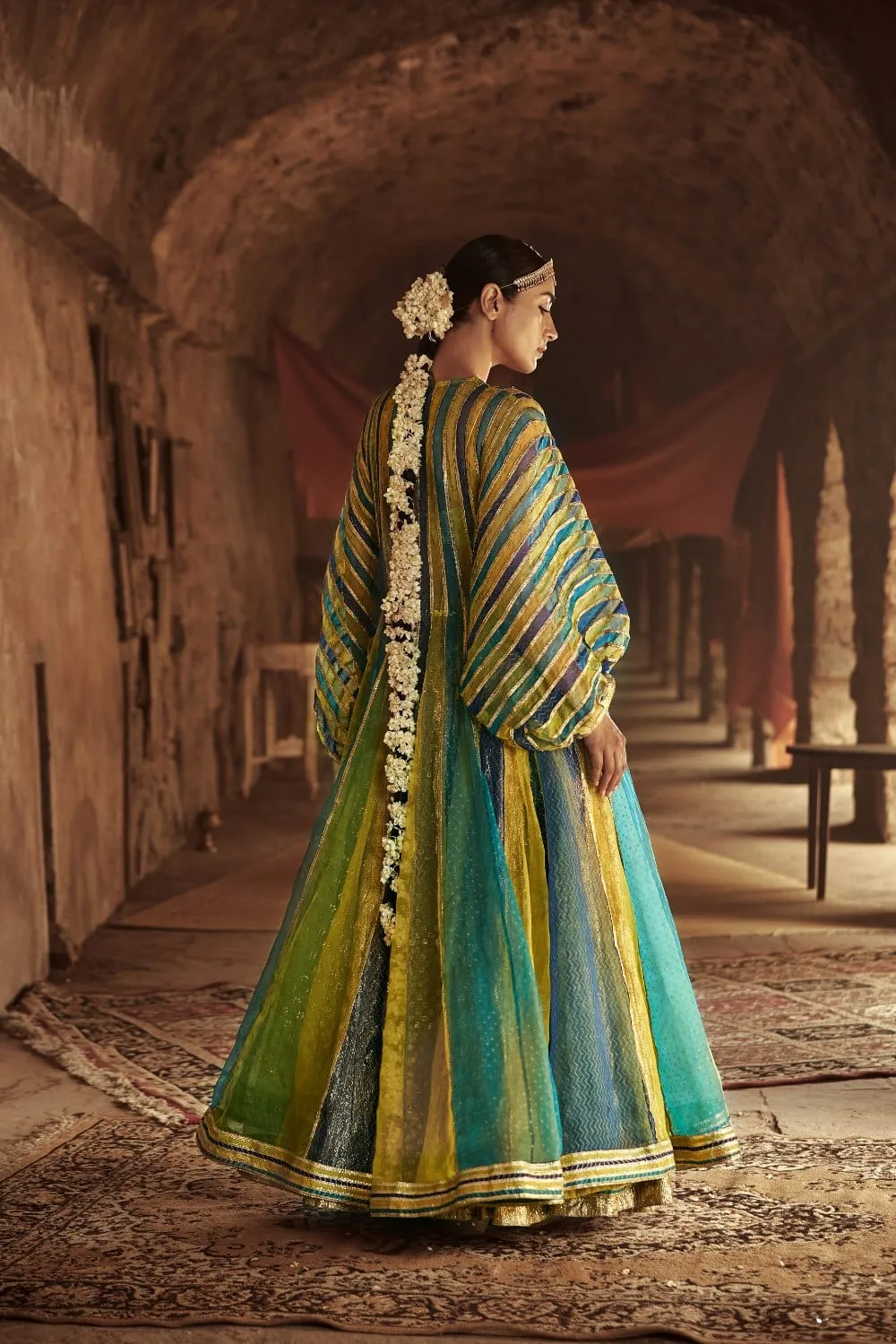 Multi-Colored Silk Organza Embossed Lampi Kaftan Set