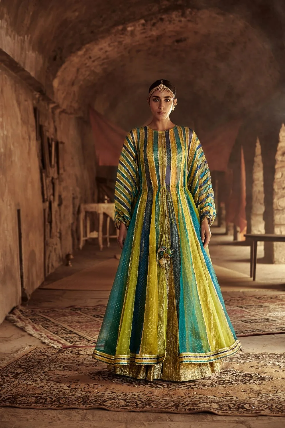 Multi-Colored Silk Organza Embossed Lampi Kaftan Set