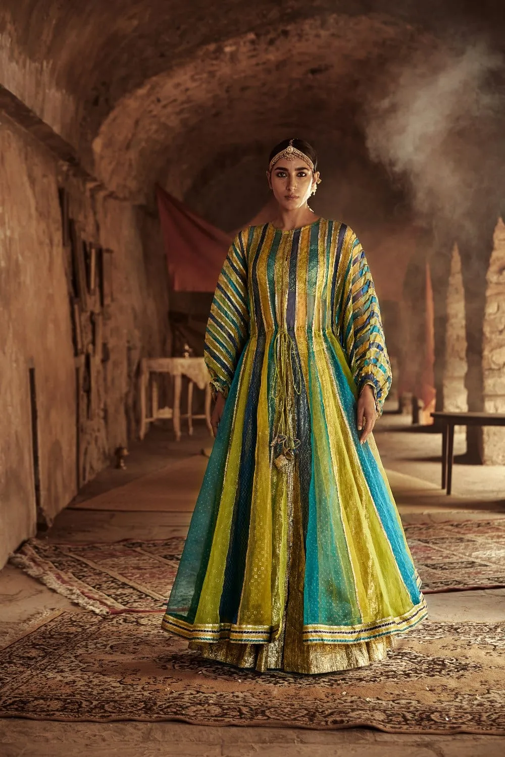 Multi-Colored Silk Organza Embossed Lampi Kaftan Set