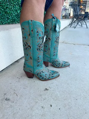 Myra Turquoise Hand Tooled Boots