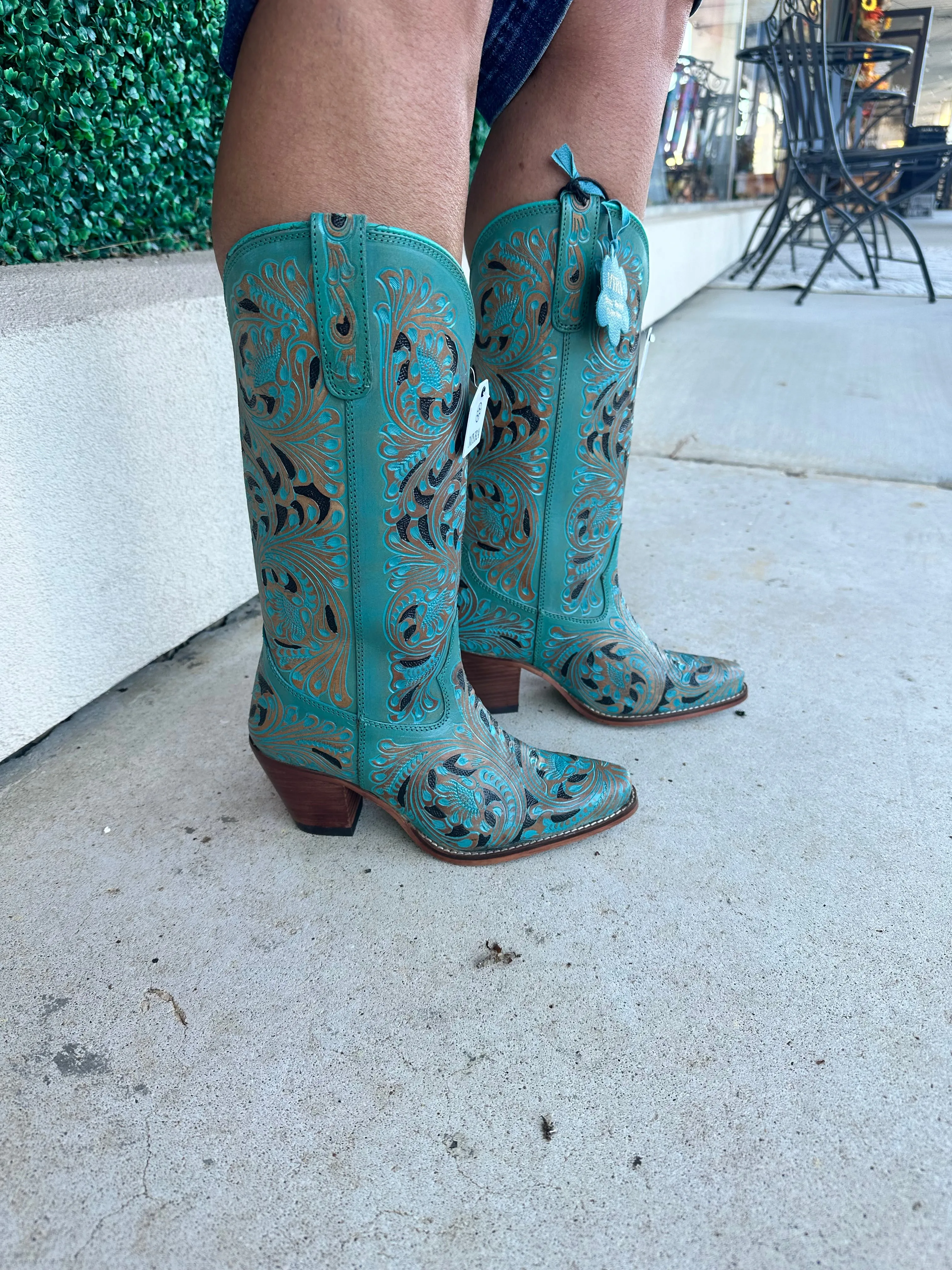 Myra Turquoise Hand Tooled Boots