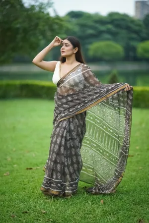 Natural dyed Dabu sarees - Malhar - Kahaani