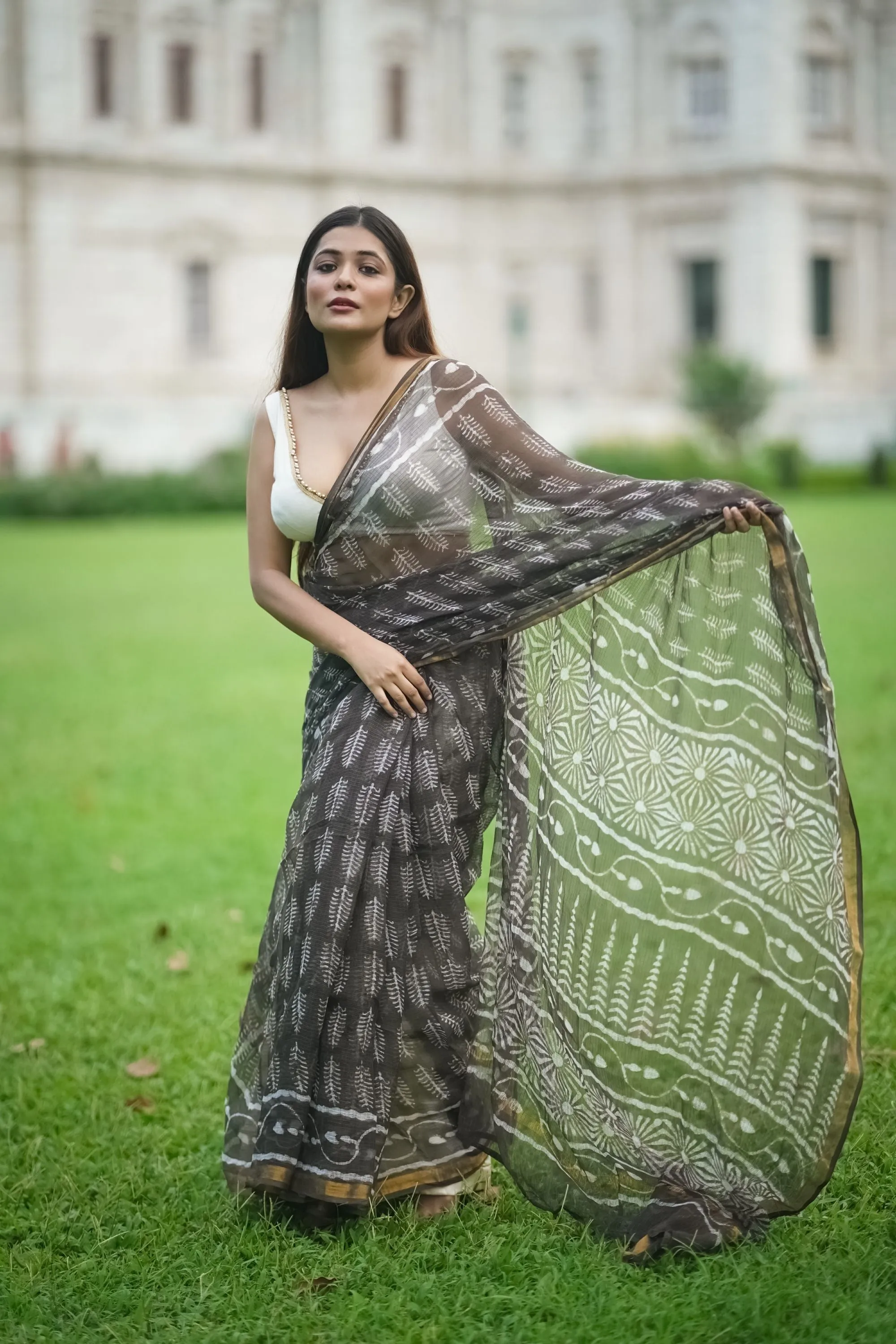 Natural dyed Dabu sarees - Malhar - Kahaani