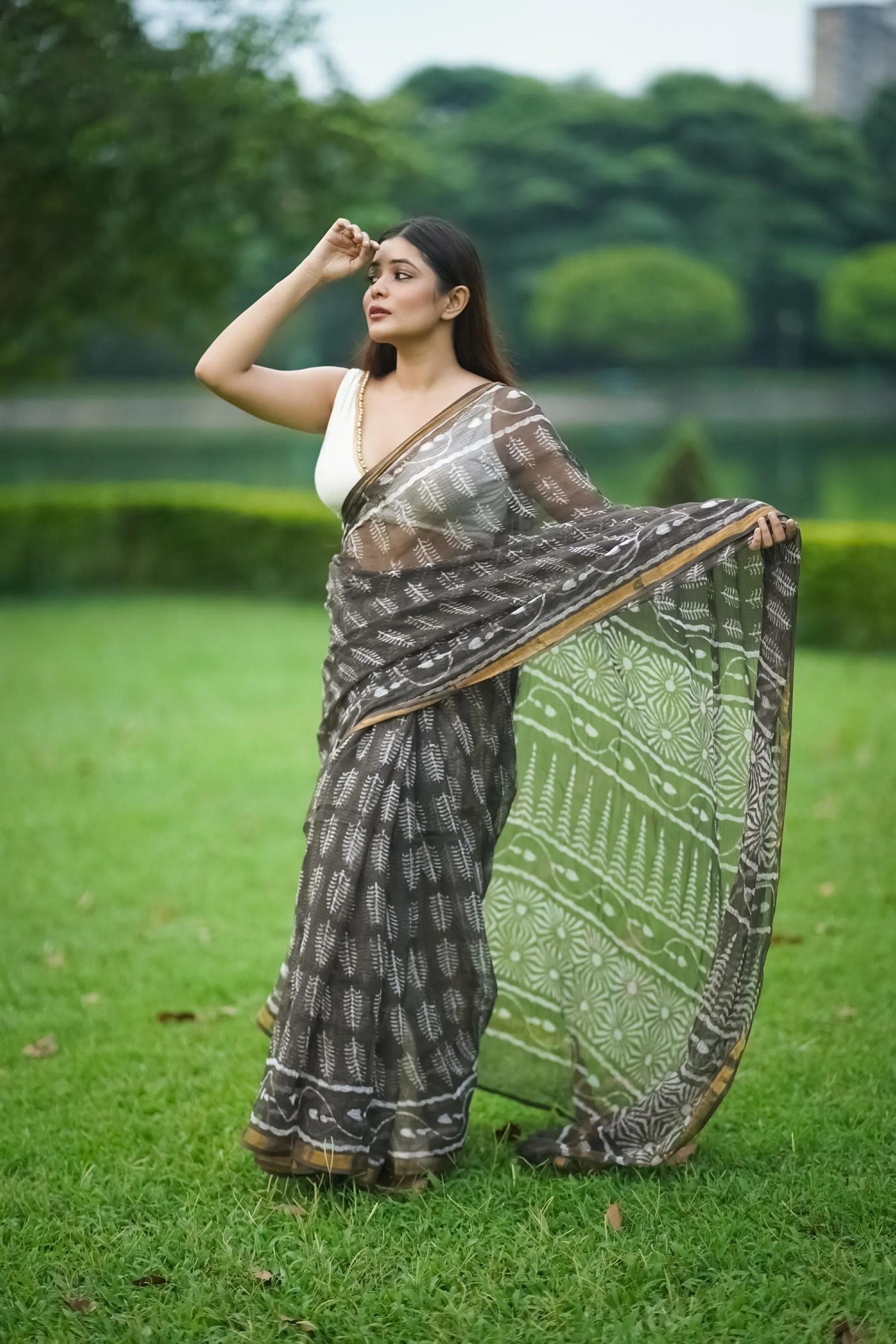 Natural dyed Dabu sarees - Malhar - Kahaani