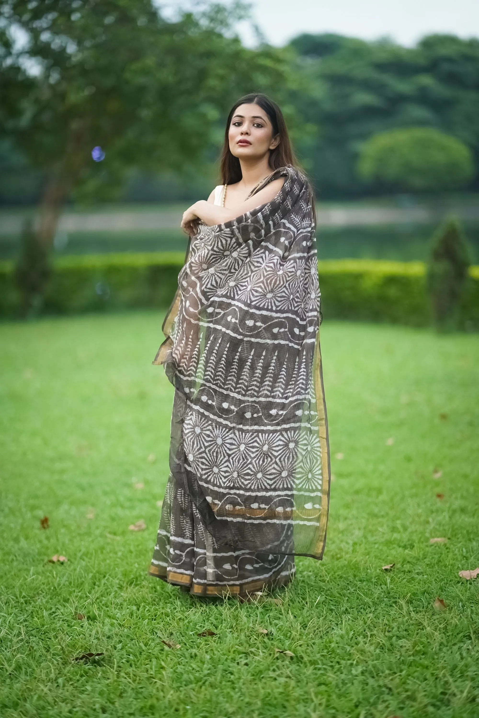 Natural dyed Dabu sarees - Malhar - Kahaani