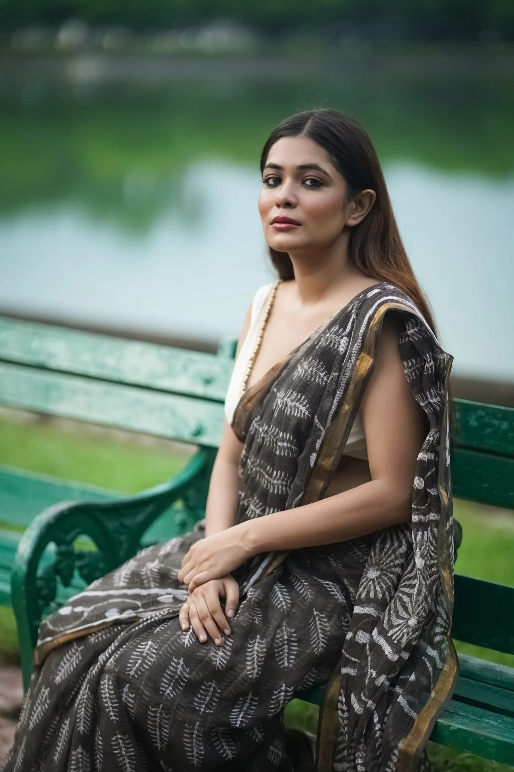 Natural dyed Dabu sarees - Malhar - Kahaani