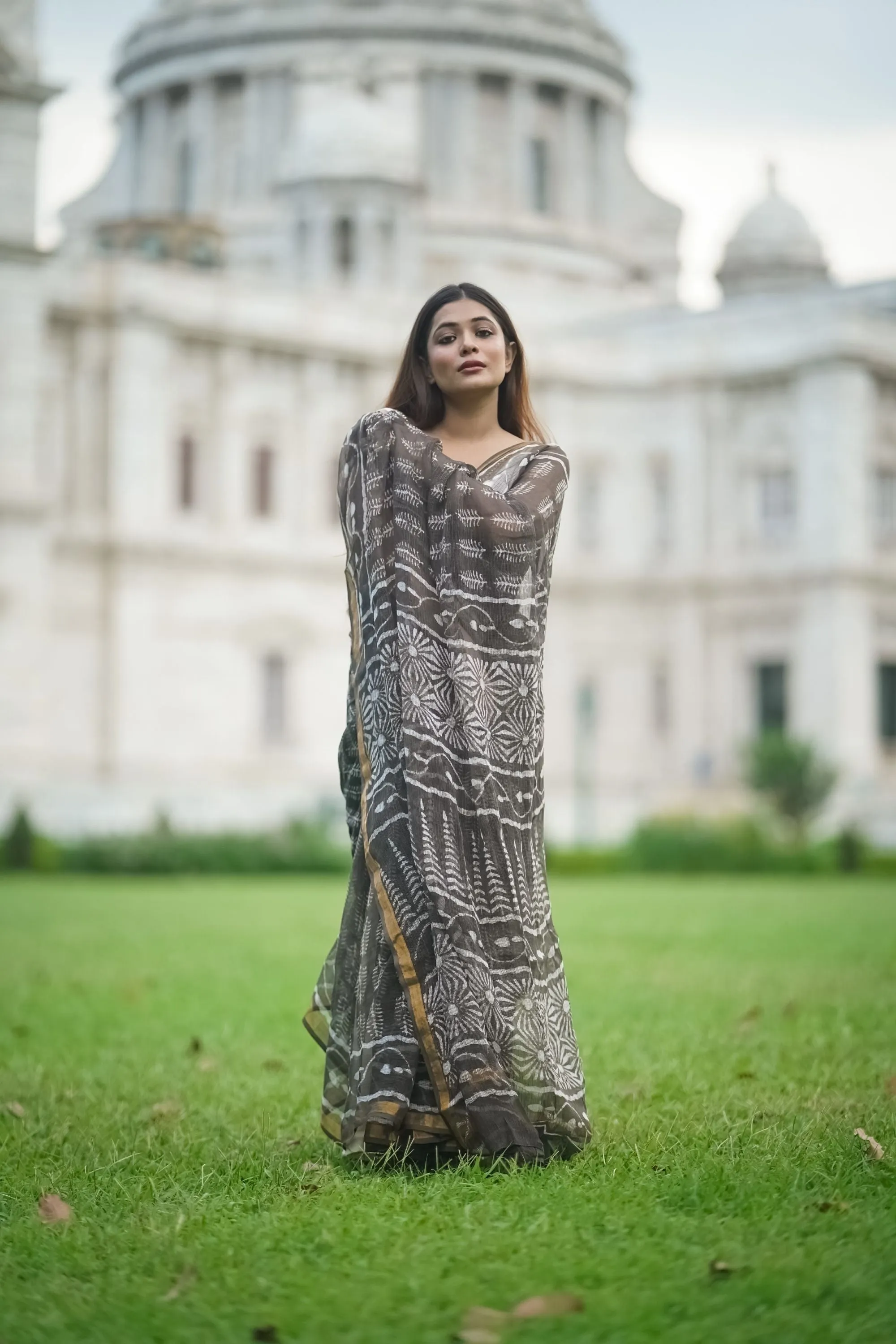 Natural dyed Dabu sarees - Malhar - Kahaani