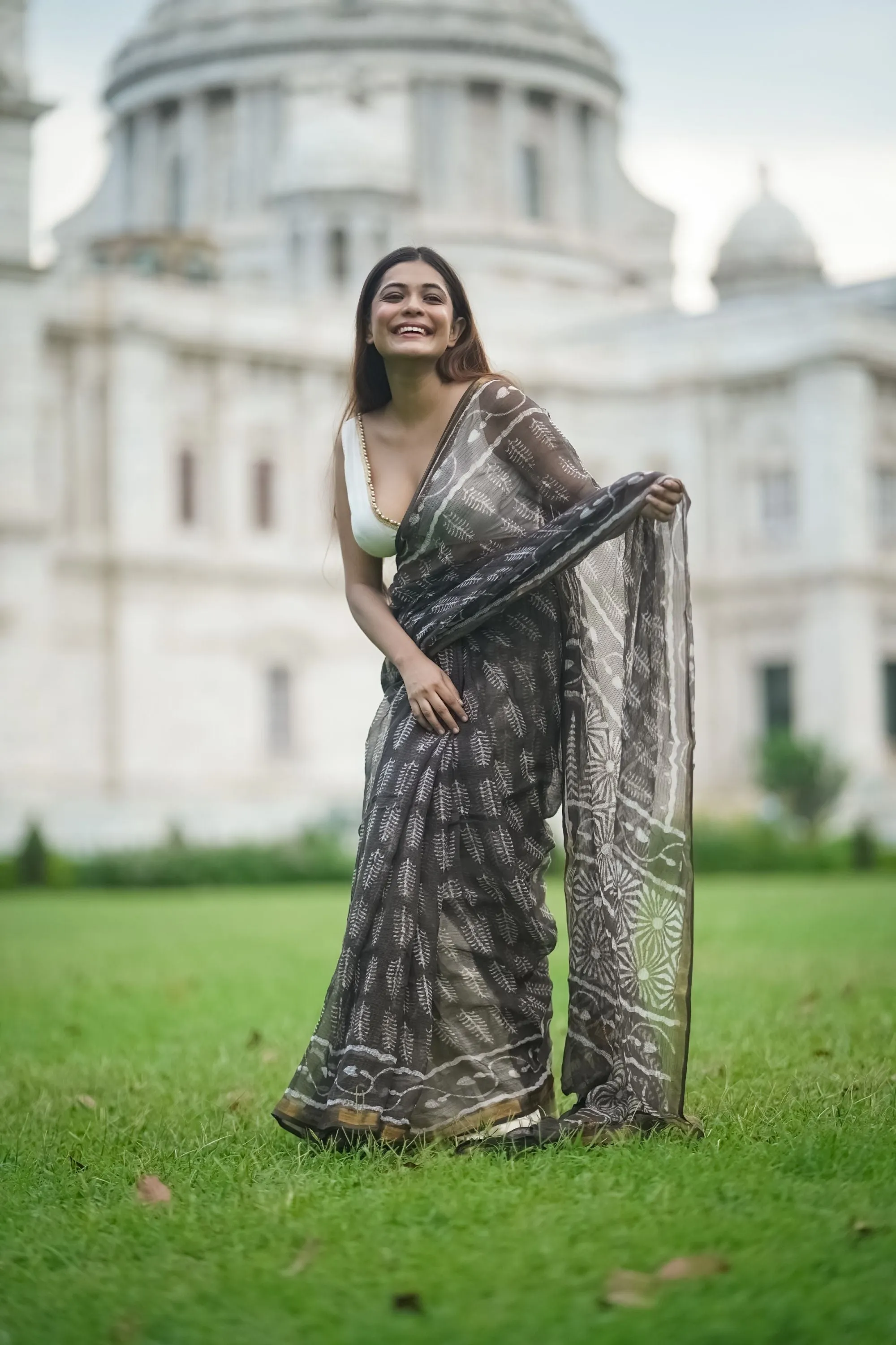 Natural dyed Dabu sarees - Malhar - Kahaani